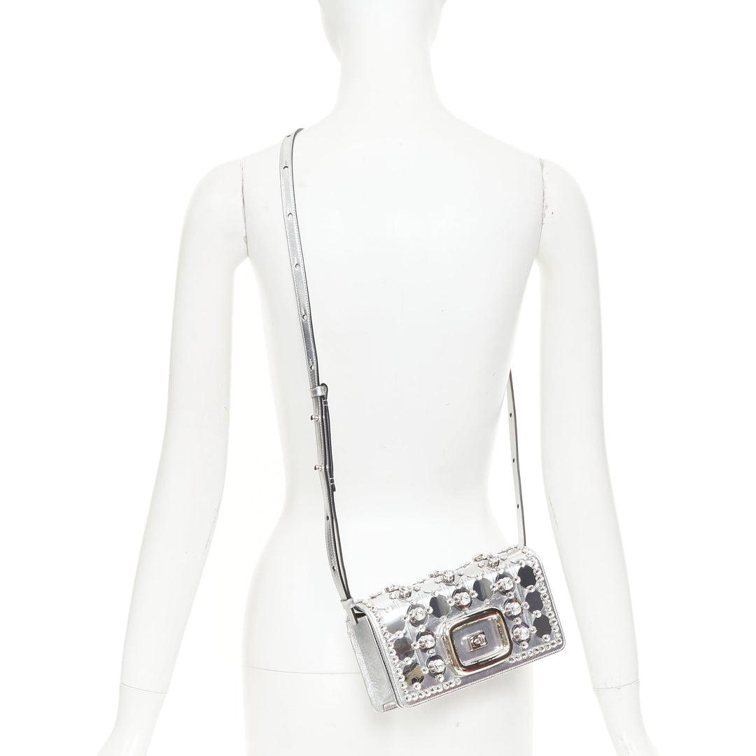 ROGER VIVIER 2023 Kaleidochoc Viv Choc Mini Disco silver sequin crystal bag