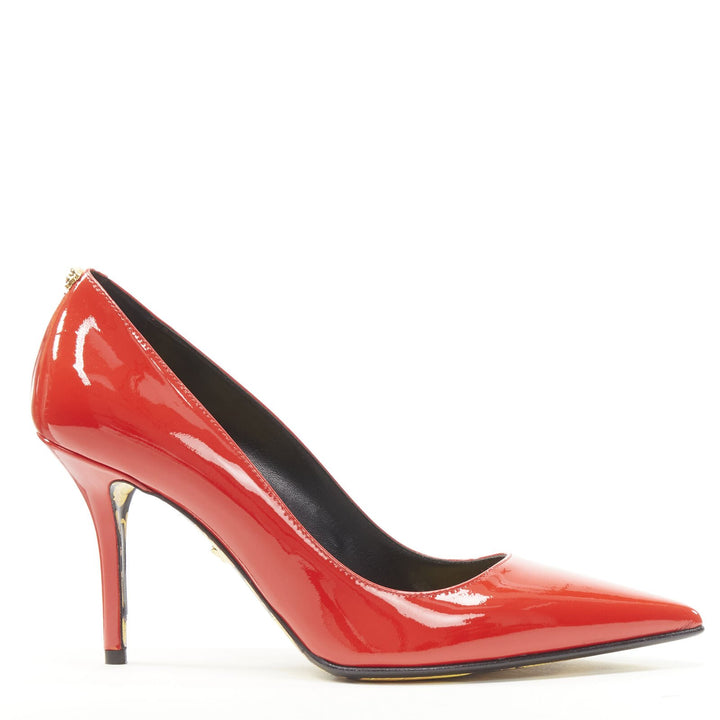 VERSACE Hibiscus Barocco gold sole red patent Medusa stud pump EU38.5