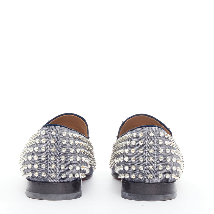CHRISTIAN LOUBOUTIN Dandelion Spikes blue denim silver spike stud  loafer EU43