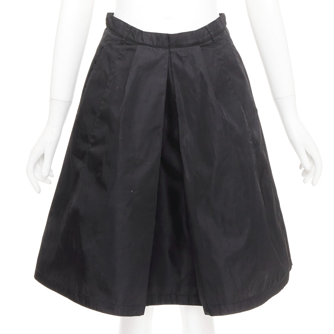 PRADA vintage black nylon high waist inverted box pleat a line midi skirt