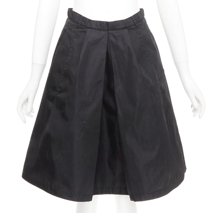 PRADA vintage black nylon high waist inverted box pleat a line midi skirt