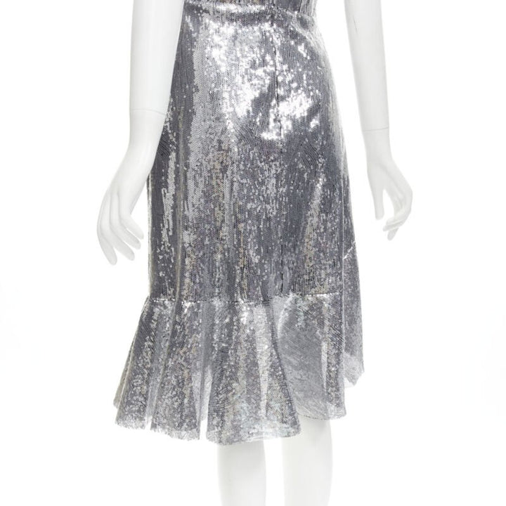 GIUSEPPE DI MORABITO LUISAVIAROMA silver sequins ruffle skirt dress IT38 XS