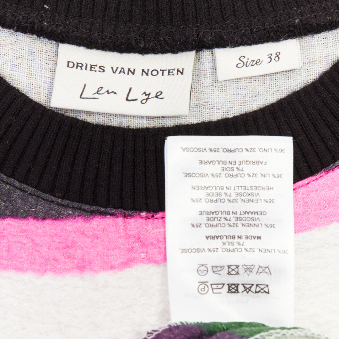 DRIES VAN NOTEN 2020 Len Lye linen blend palm tree print shift dress FR38 M