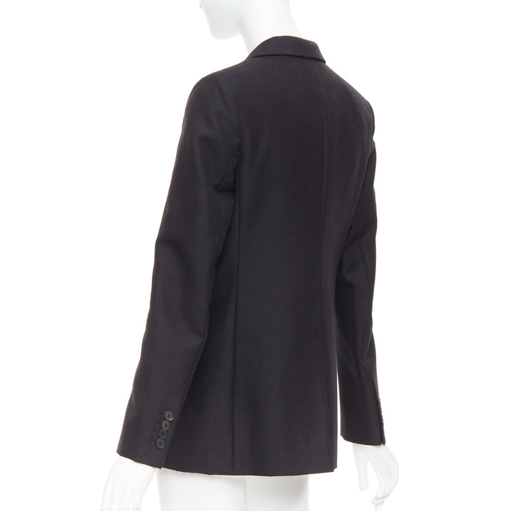 CHRISTIAN DIOR black wool mohair boxy peak collar tux jacket FR36