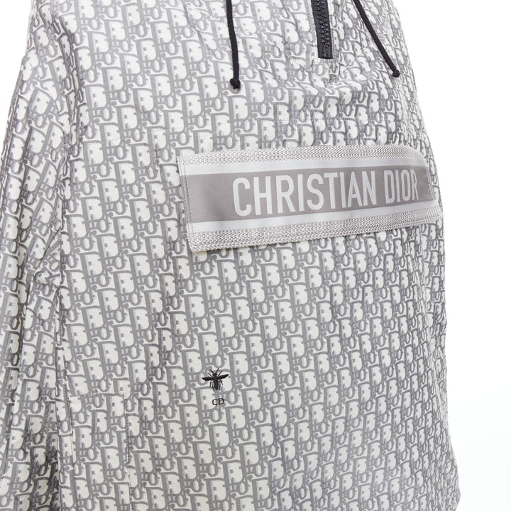 CHRISTIAN DIOR Oblique grey white monogram technical taffeta hooded anorak XS