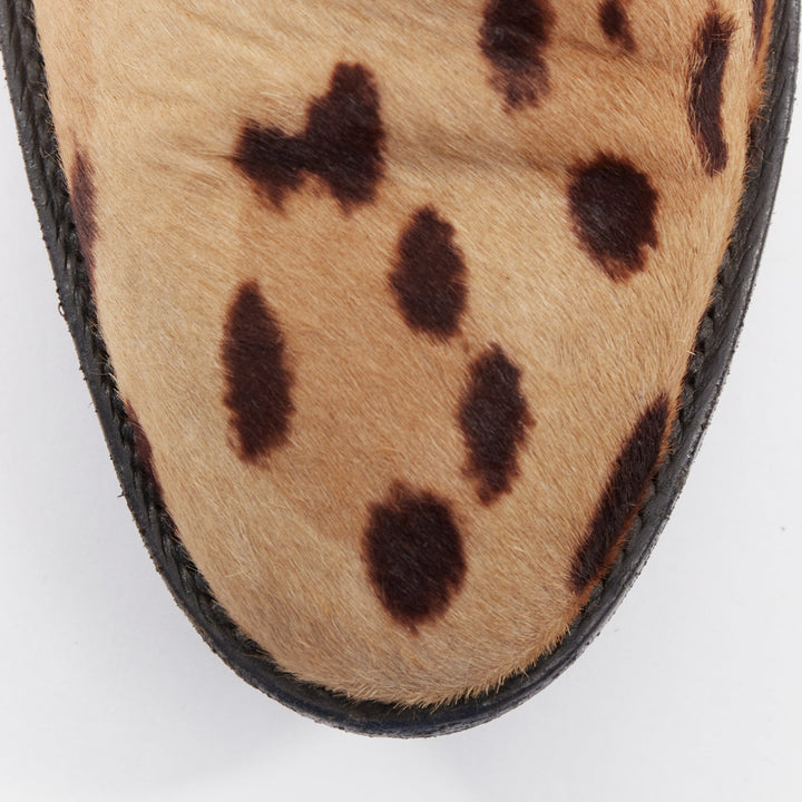 BALMAIN 2015 leopard print calf hair leather side zip classic ankle boots EU43