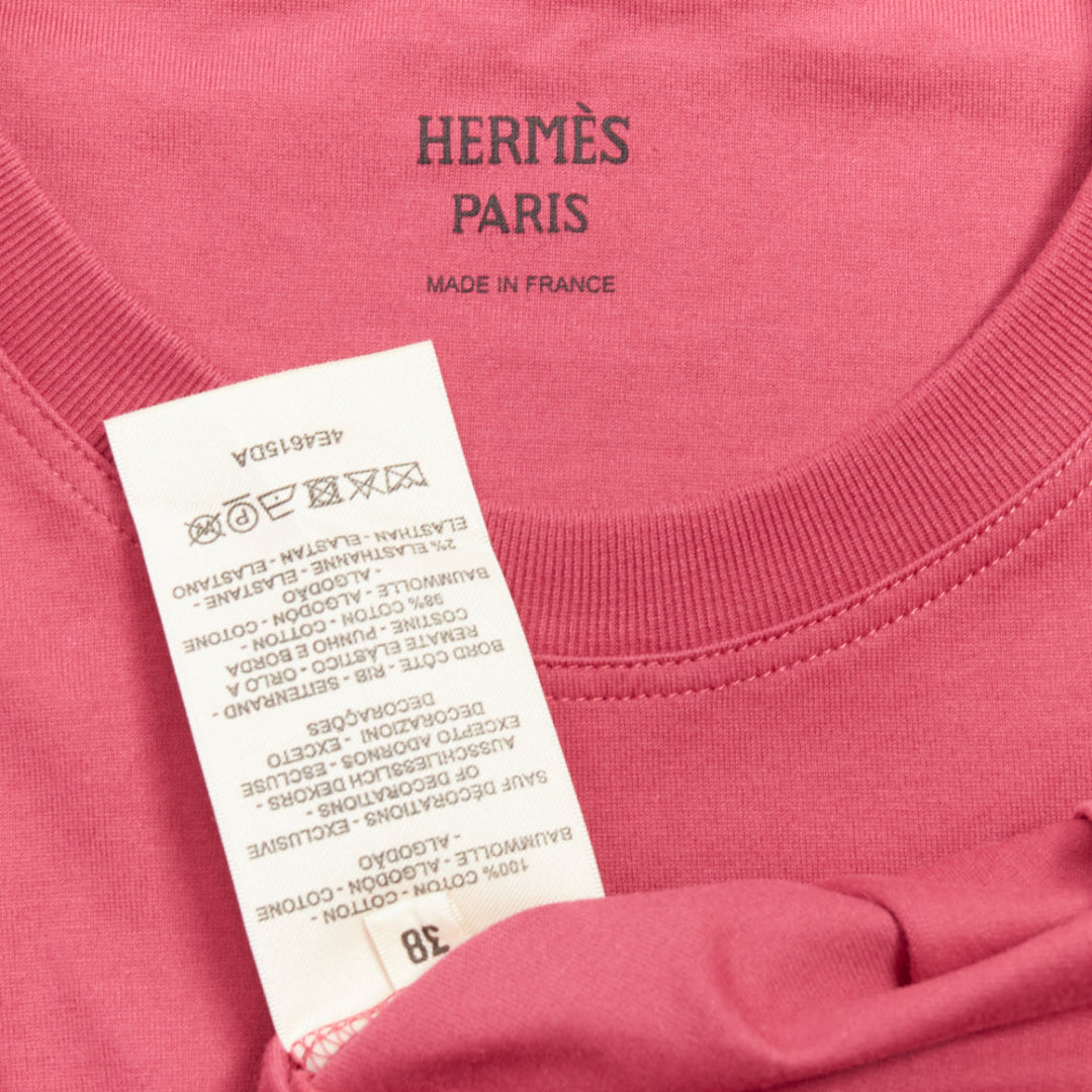 HERMES Embroidered Pocket raspberry pink H motif tshirt FR38 M