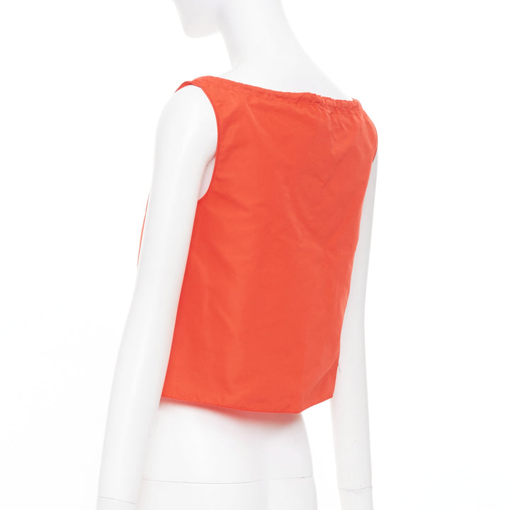 MIU MIU 1990s Vintage orange nylon drawstring leather trim cropped tank IT40 S