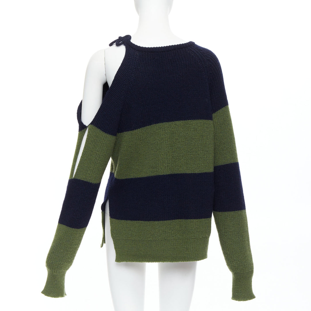 MONSE green navy embellished cutout fine merino wool sweater M