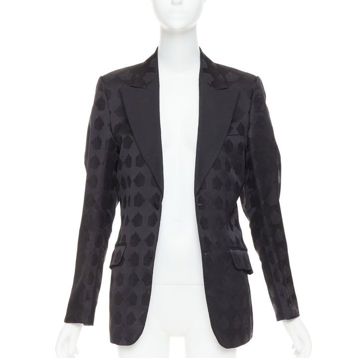 GUCCI black silk jacquard Tiger Hollywood applique tuxedo blazer IT44 XS