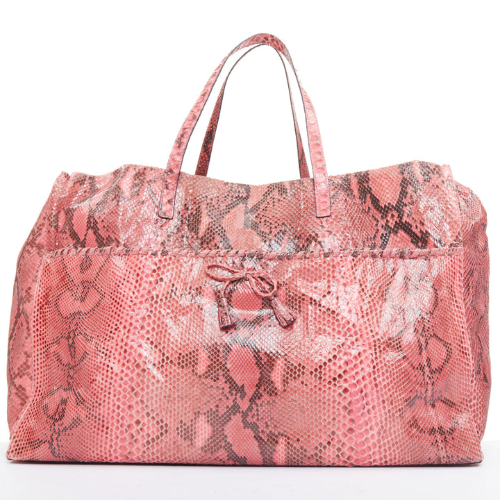 ANYA HINDMARCH pink scaled leather bow tassel shopper tote bag
