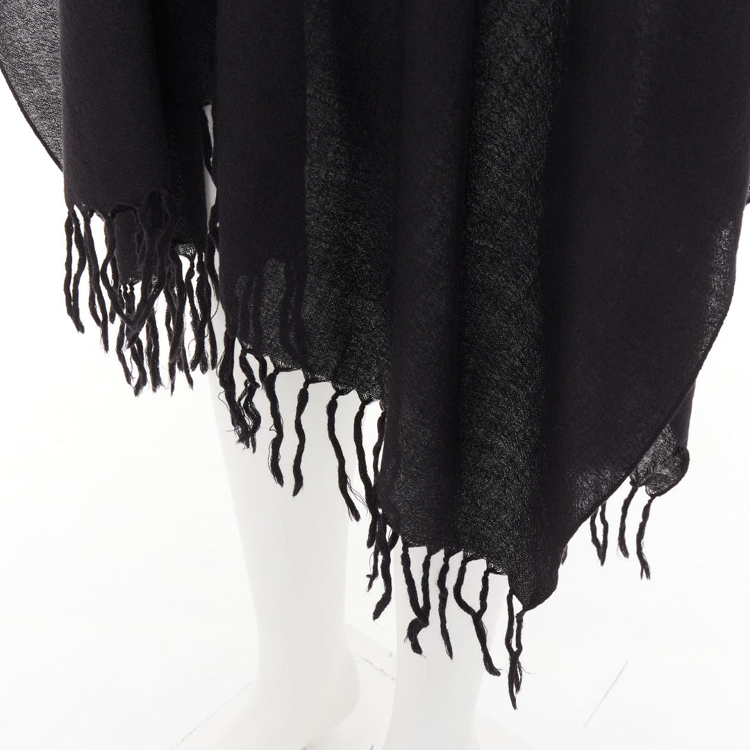 SAINT LAURENT 2016 Runway Hedi Slimane black wool fringed tassel tie cape poncho