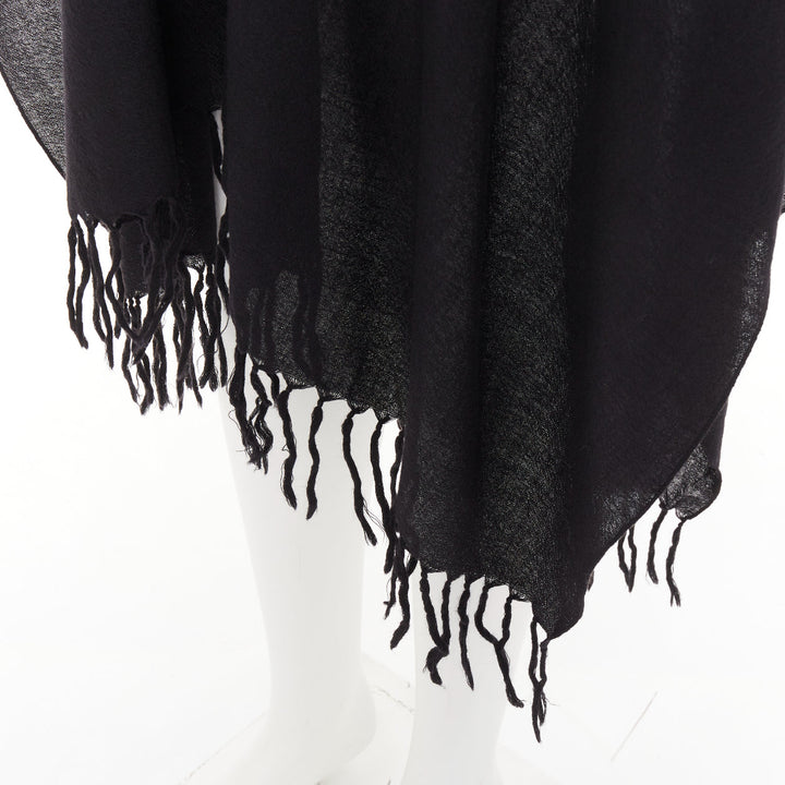 SAINT LAURENT 2016 Runway Hedi Slimane black wool fringed tassel tie cape poncho