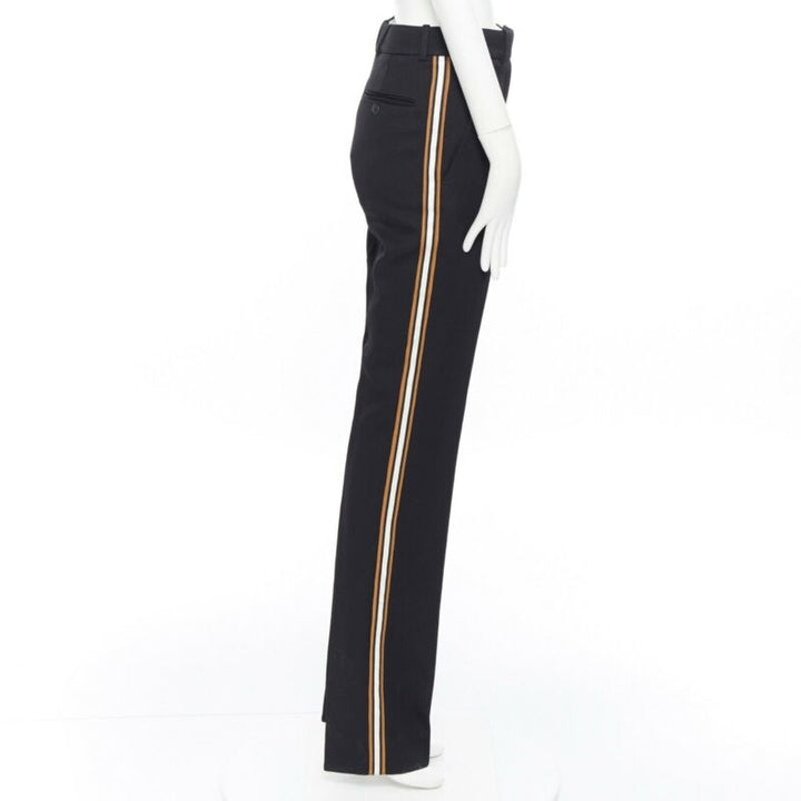 CALVIN KLEIN Raf Simons 2018 black white gold trim straight leg trousers US2 XS