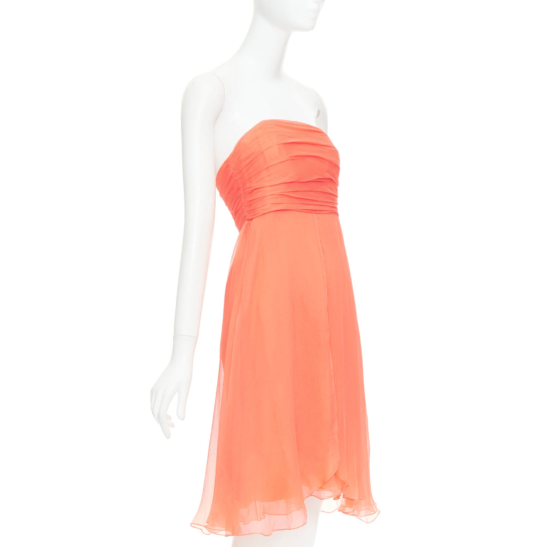 RALPH LAUREN Black Label coral orange 100% silk strapless mini dress US2 S
