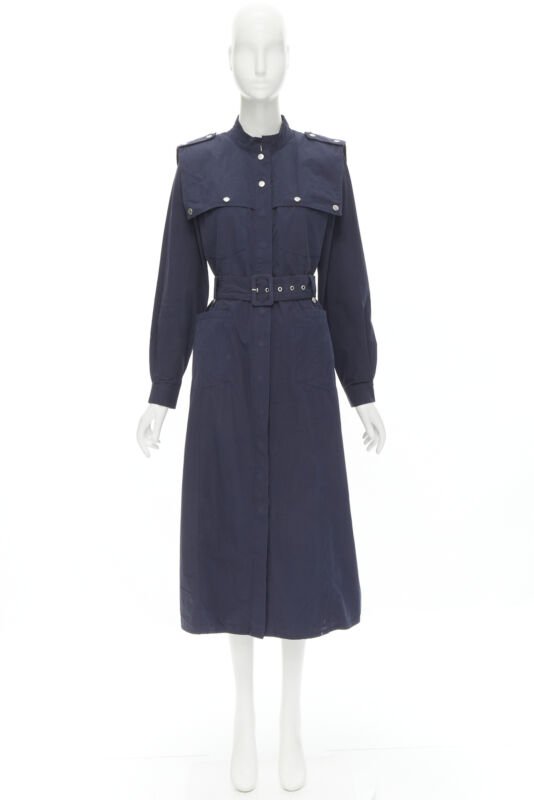 GESTUZ FlaviaGZ Sky Captain navy blue silver stud button belted dress FR36 S