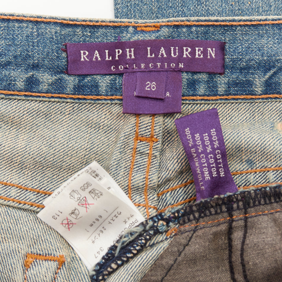 RALPH LAUREN Purple Label gold painted sequins splash floral flared jeans 26"