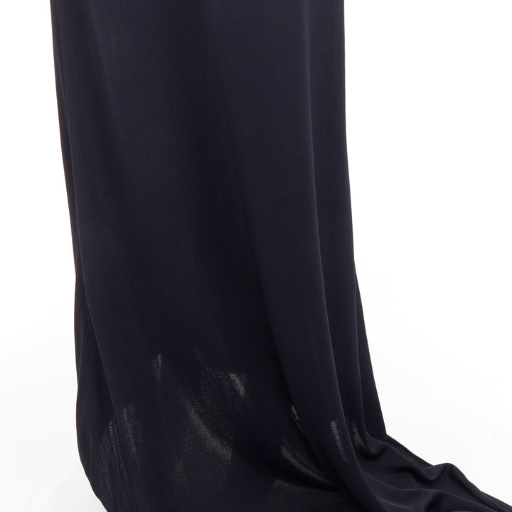 FERRAGAMO Maximilian Davis 2023 black viscose blend off shoulder train gown M