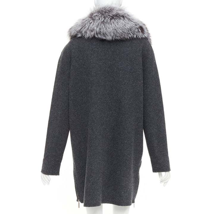 MICHAEL KORS COLLECTION grey fur collar dark grey wool side zip coat