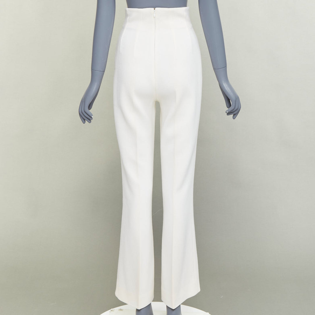 EMILIA WICKSTEAD ivory wool crepe high waisted kick flared pants US6 M