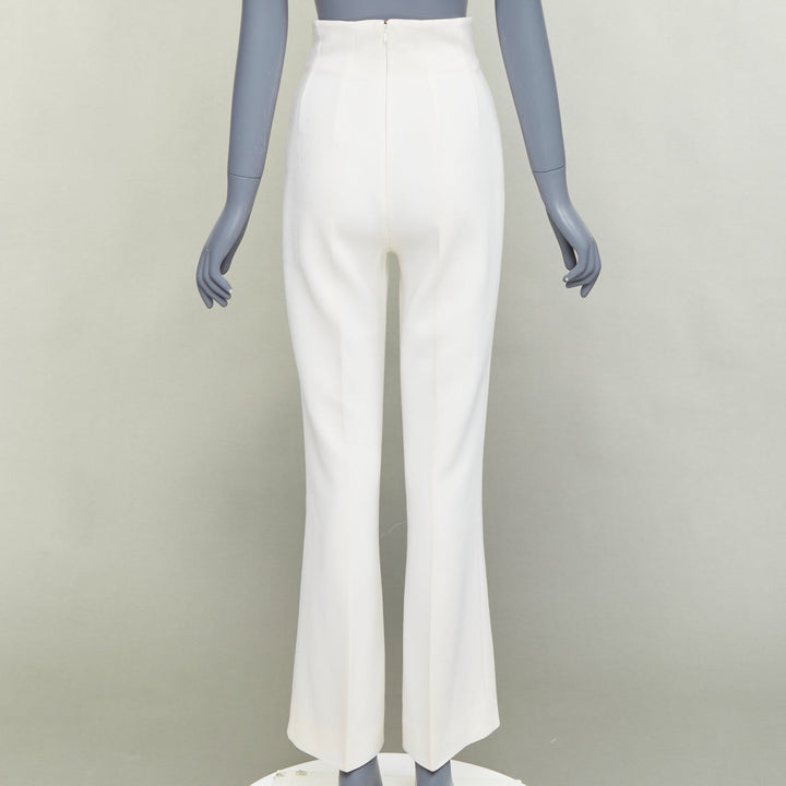 EMILIA WICKSTEAD ivory wool crepe high waisted kick flared pants US6 M