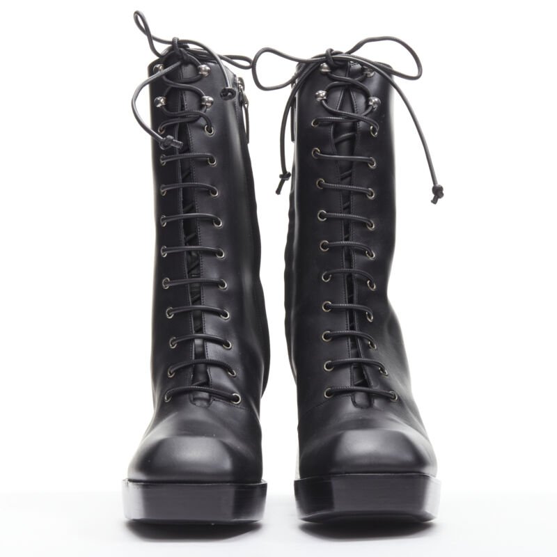 NODALETO black lace up square toe block heeled platform boots EU39 US9