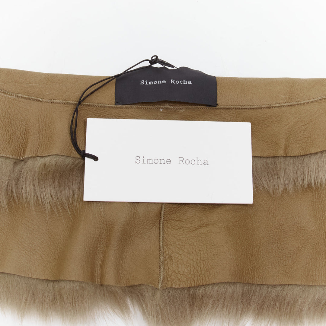 SIMONE ROCHA brown genuine fur leather clear bead embellished collar