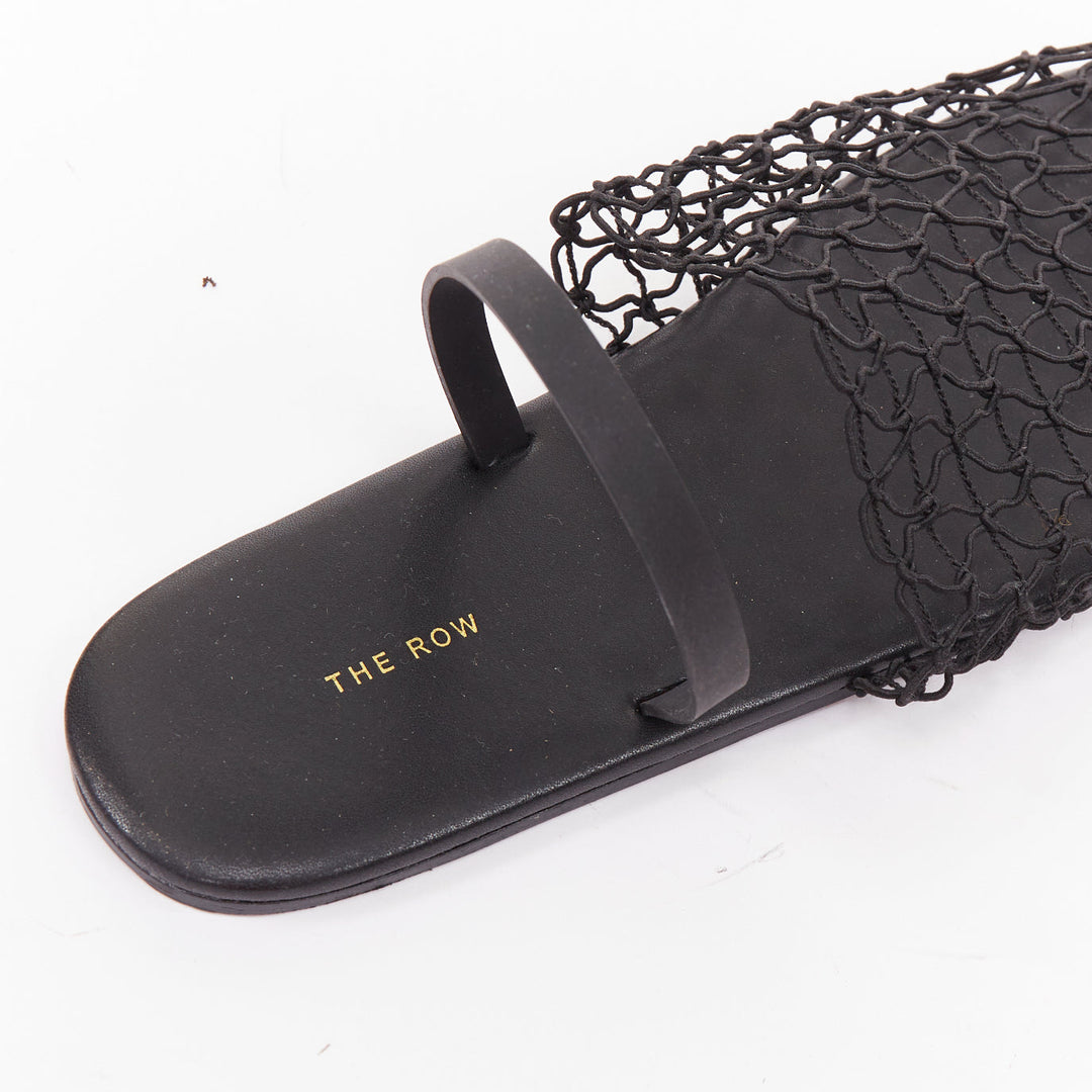 THE ROW 2021 Macrame Net black elastic strap fabric mesh slingback shoes EU36