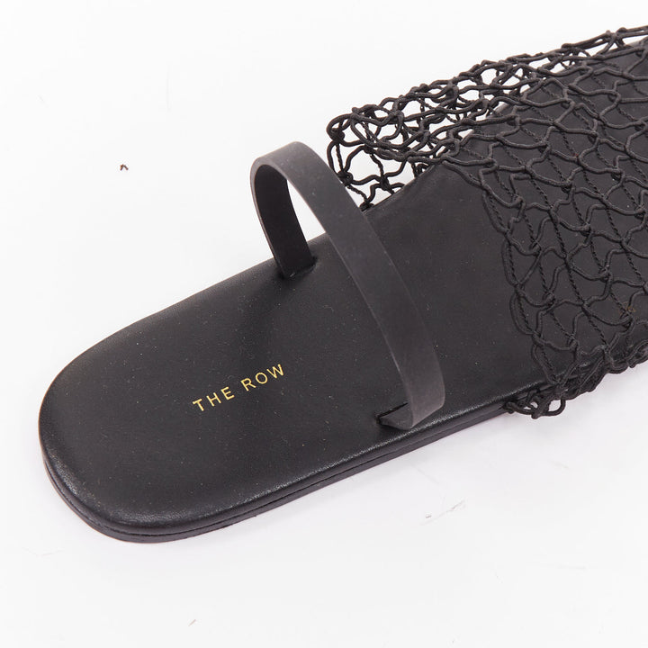 THE ROW 2021 Macrame Net black elastic strap fabric mesh slingback shoes EU36