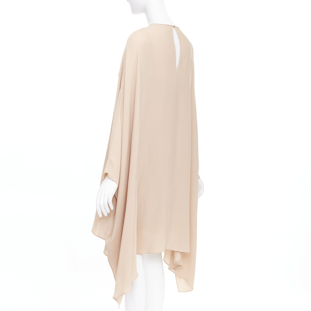 VALENTINO 100% silk nude cascade cape sleeves overlay keyhole mini dress IT38 XS