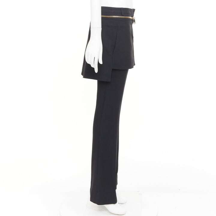 GIVENCHY black gold zip skirt layered flare pants trousers bottom FR36 S