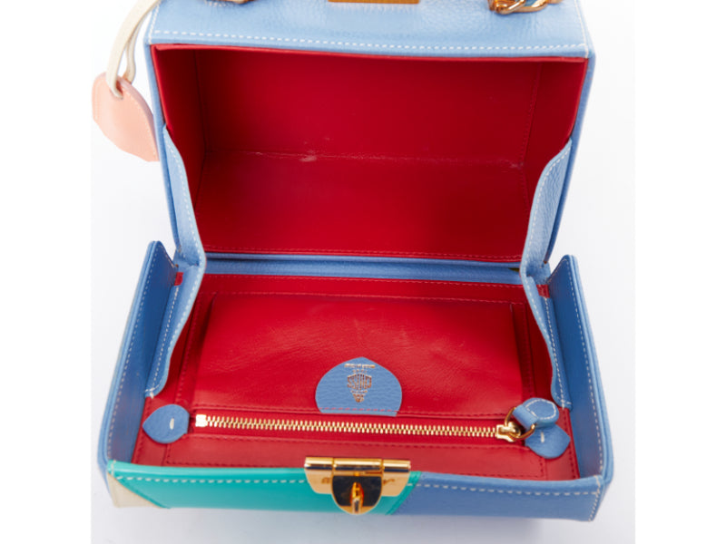 MARK CROSS Grace 18 blue multicolor calfskin patchwork crossbody vanity box bag