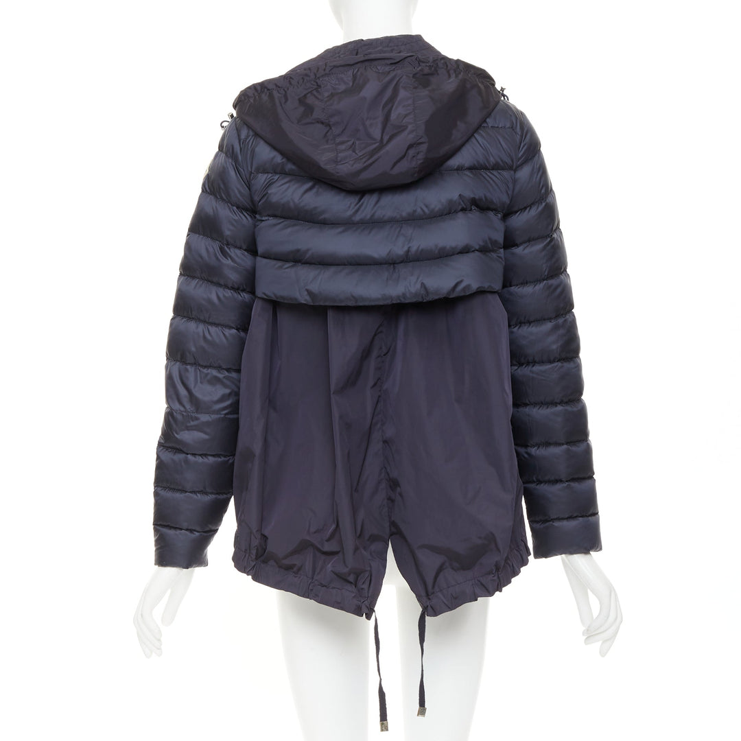 MONCLER Dorothee Guibbotto navy nylon ruffle trim hooded jacket Sz2 M