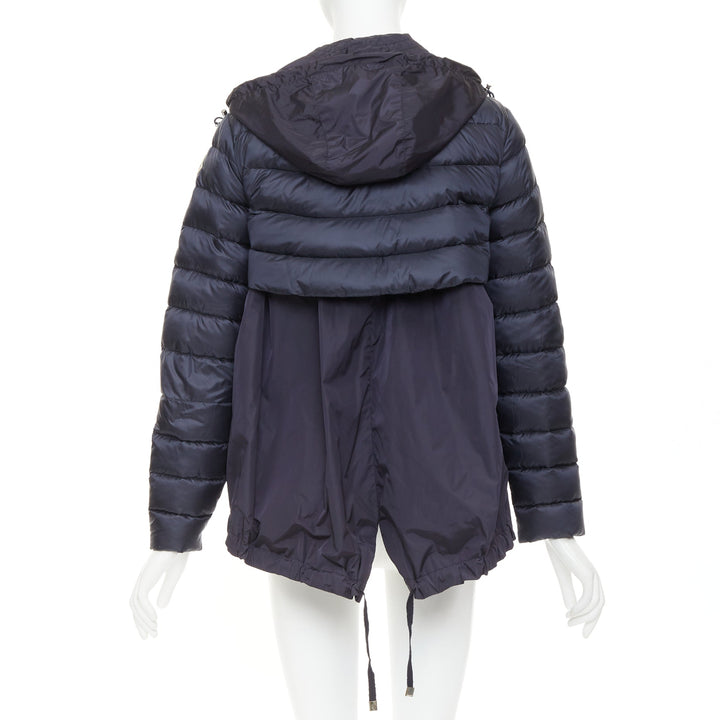 MONCLER Dorothee Guibbotto navy nylon ruffle trim hooded jacket Sz2 M