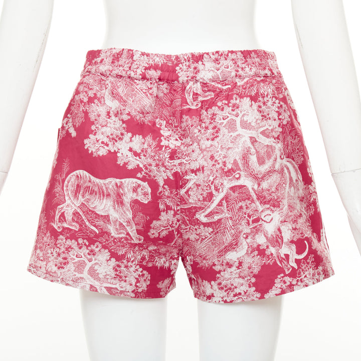 DIOR 2021 Dioriviera fuchsia red Toile de Jouy taffeta shorts FR32 XXS