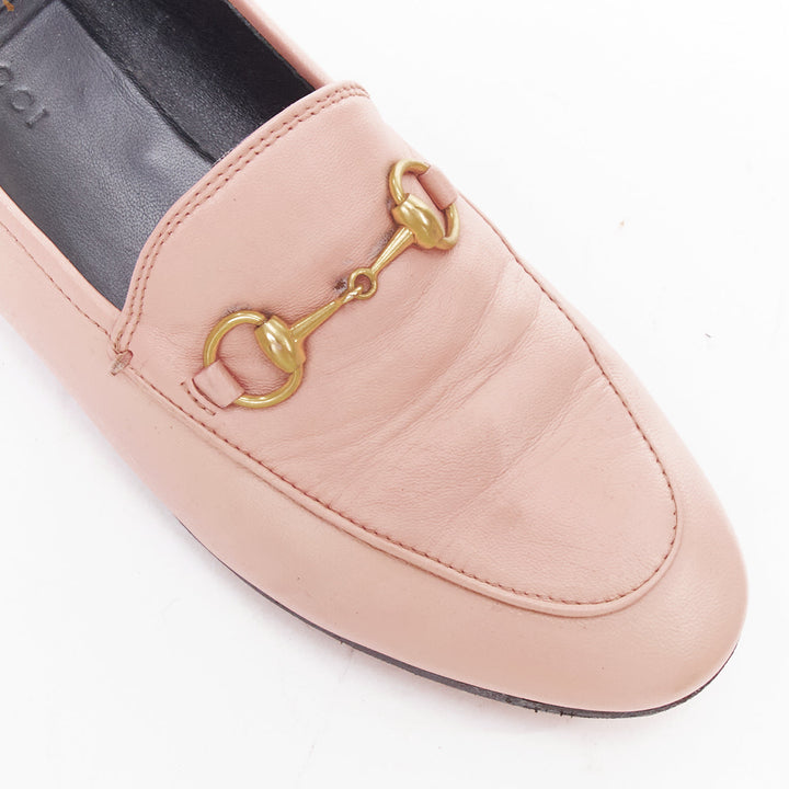 GUCCI Briton pink leather gold horsebit flat classic loafers EU36.5