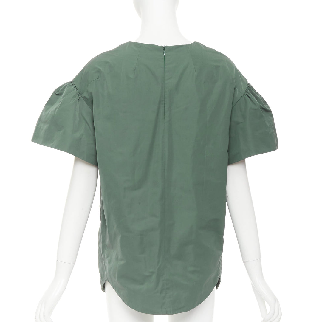 DRIES VAN NOTEN 2017 Runway green taffeta darted neck flutter sleeve top FR36 S