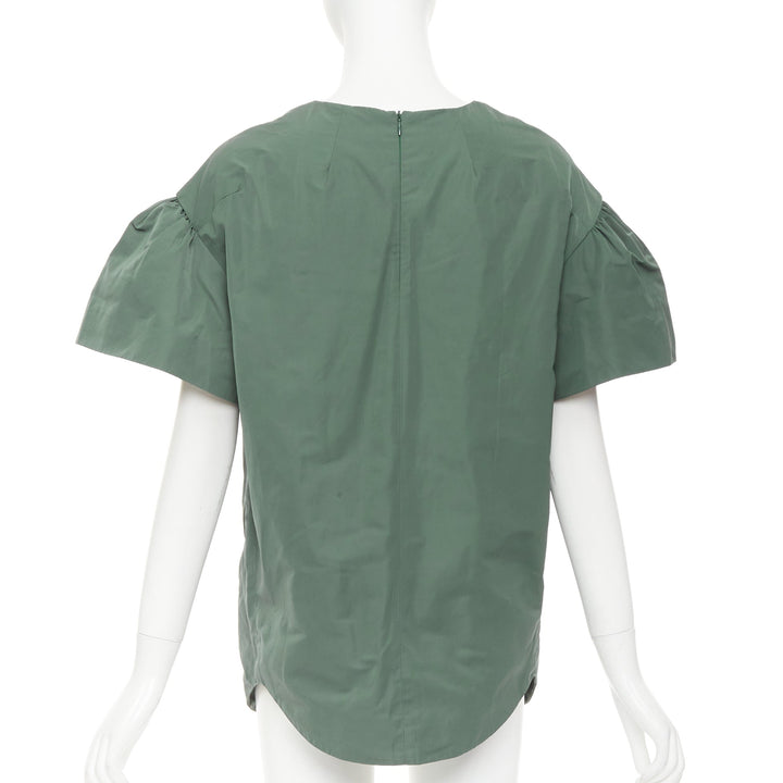 DRIES VAN NOTEN 2017 Runway green taffeta darted neck flutter sleeve top FR36 S