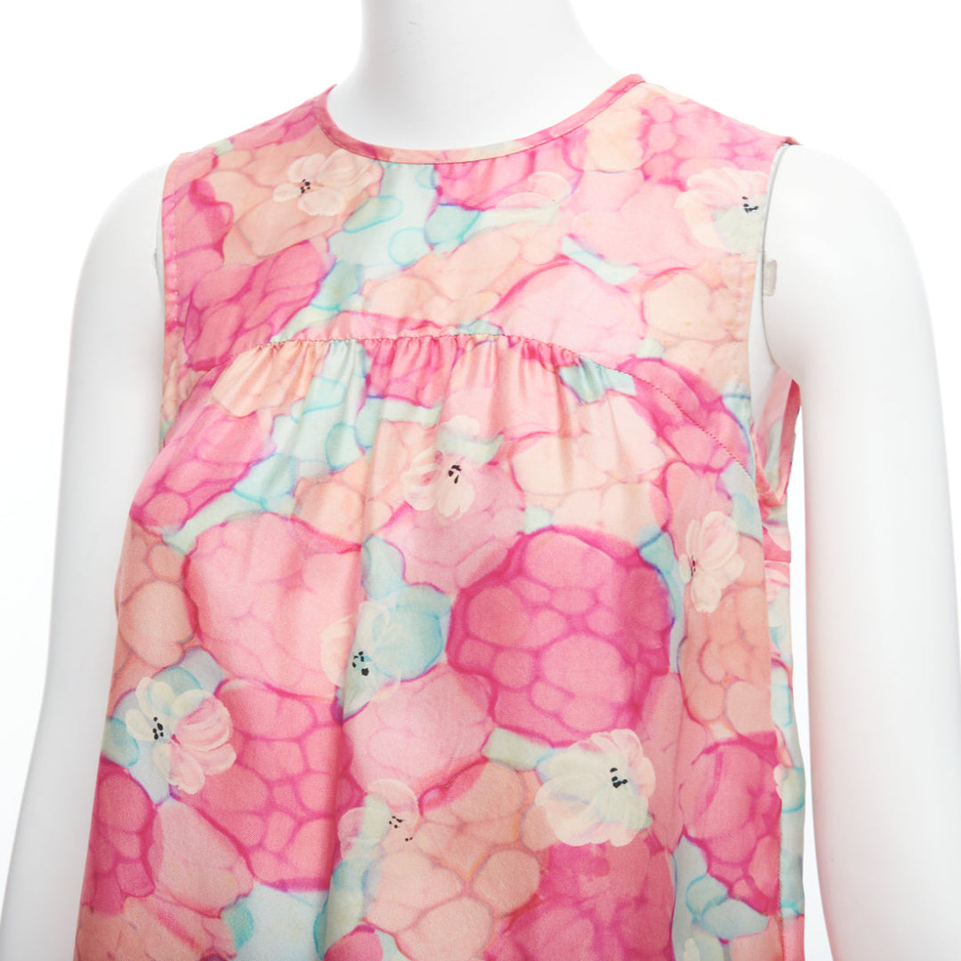 LOUIS VUITTON pink 100% silk watercolour floral print sleeveless top FR34 XS