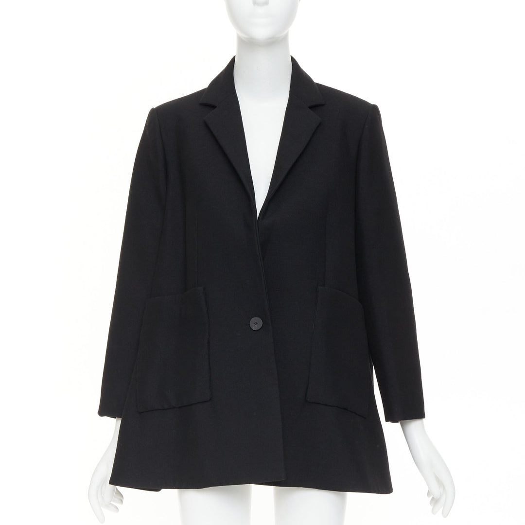 BALENCIAGA 2021 Trapeze black textured patch pocket A-line flared blazer coat