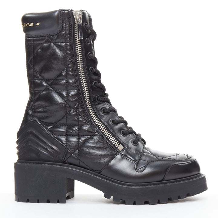 CHRISTIAN DIOR D-Leader black cannage quilted combat boots EU38