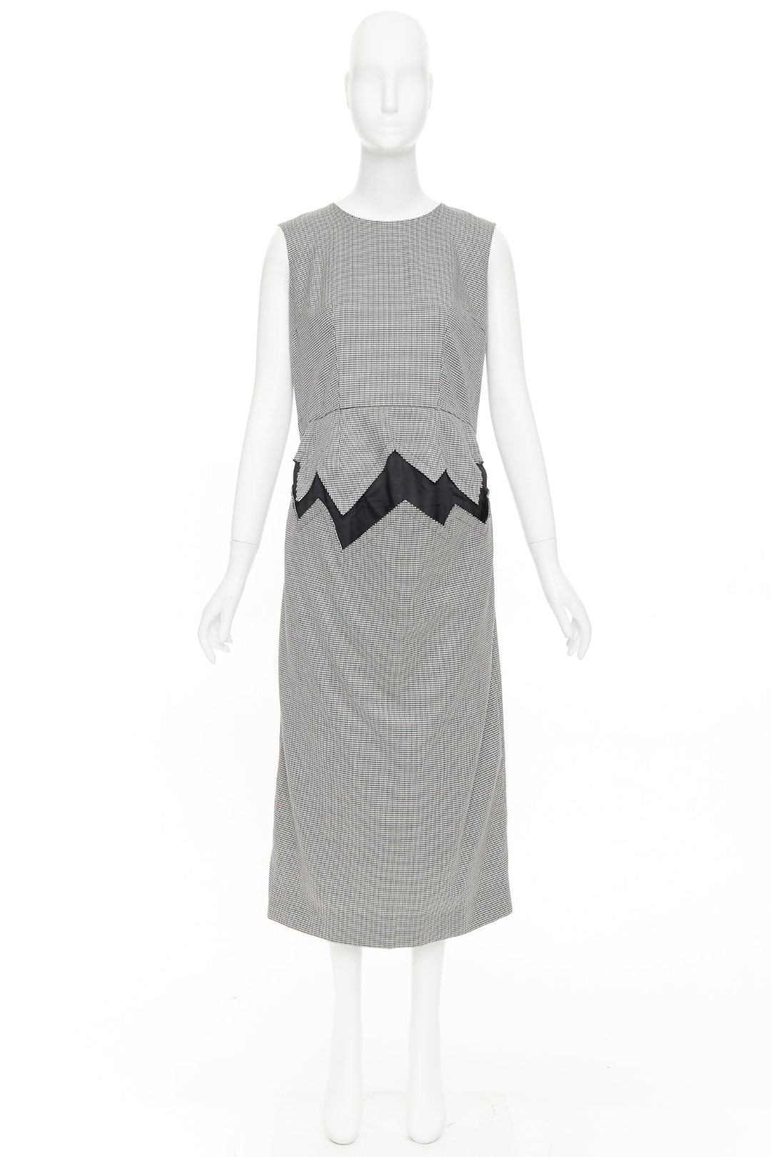 COMME DES GARCONS 2018 grey wool houndstooth 3D jagged cut out sheath dress S