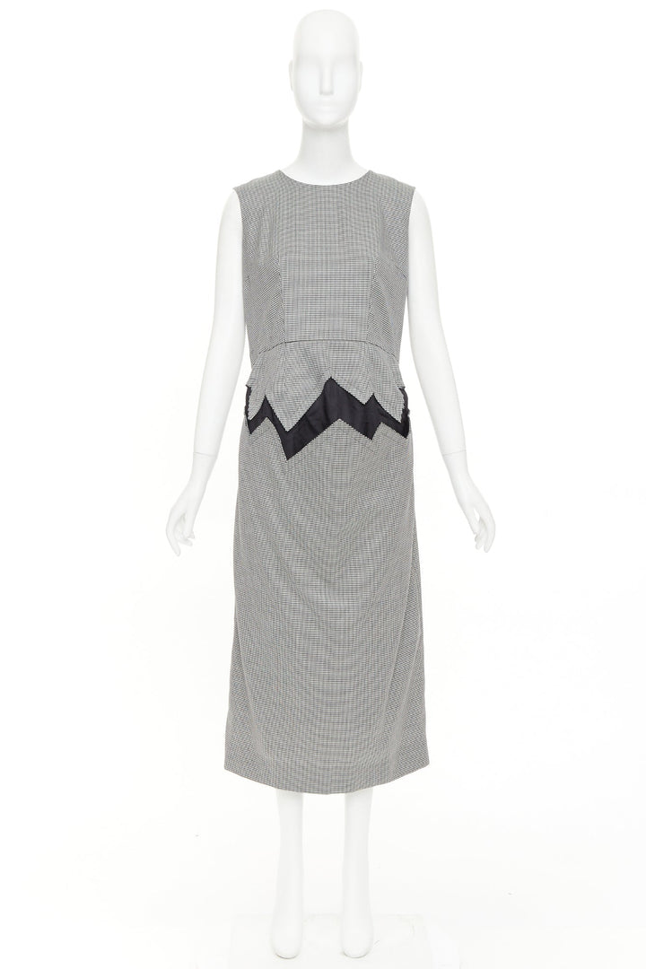 COMME DES GARCONS 2018 grey wool houndstooth 3D jagged cut out sheath dress S
