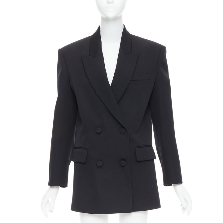 VALENTINO 2023 black virgin wool power shoulder double breasted coat IT38 XS