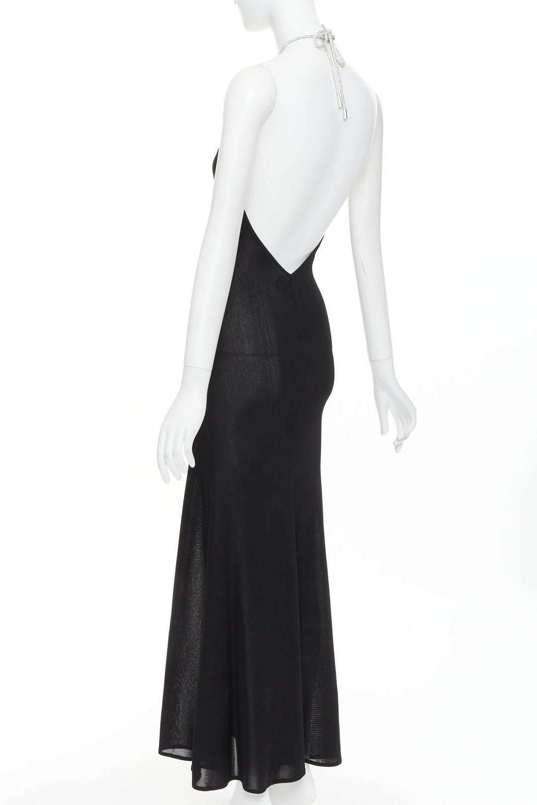ALEXANDRE VAUTHIER black fine knit crystal encrusted rope halter open back dress