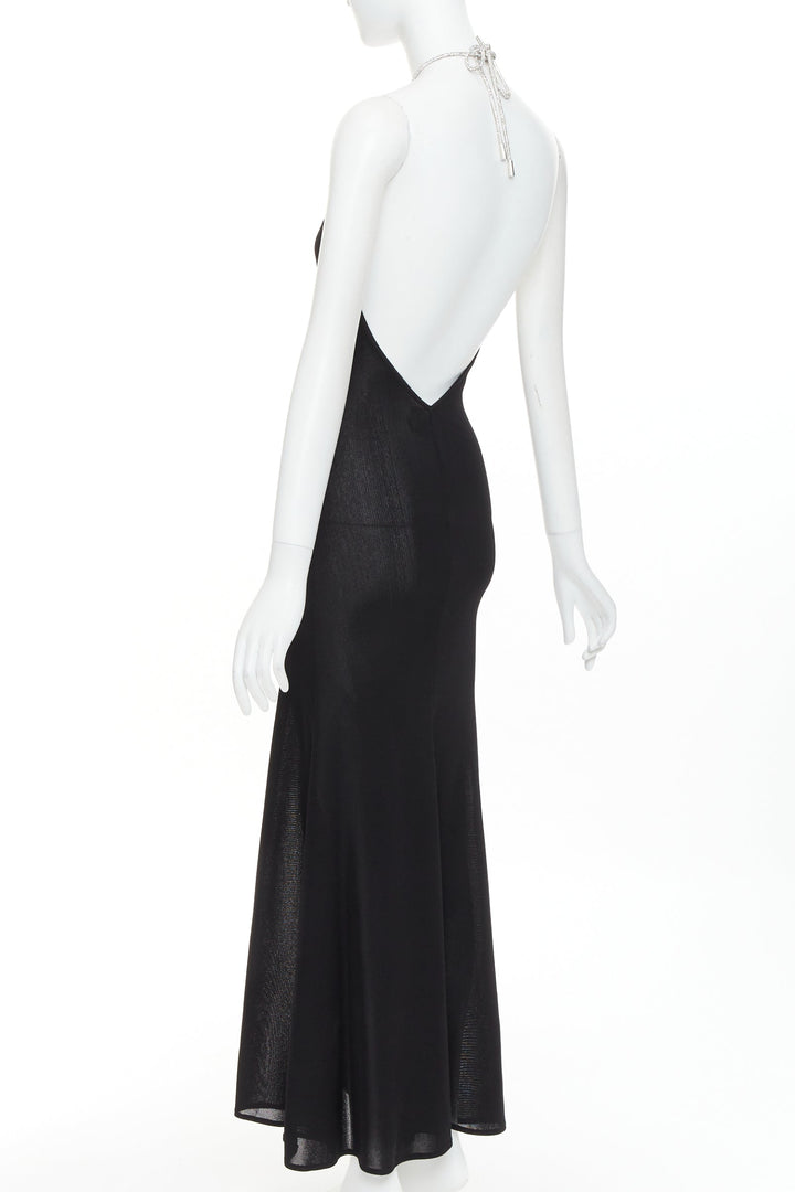ALEXANDRE VAUTHIER black fine knit crystal encrusted rope halter open back dress