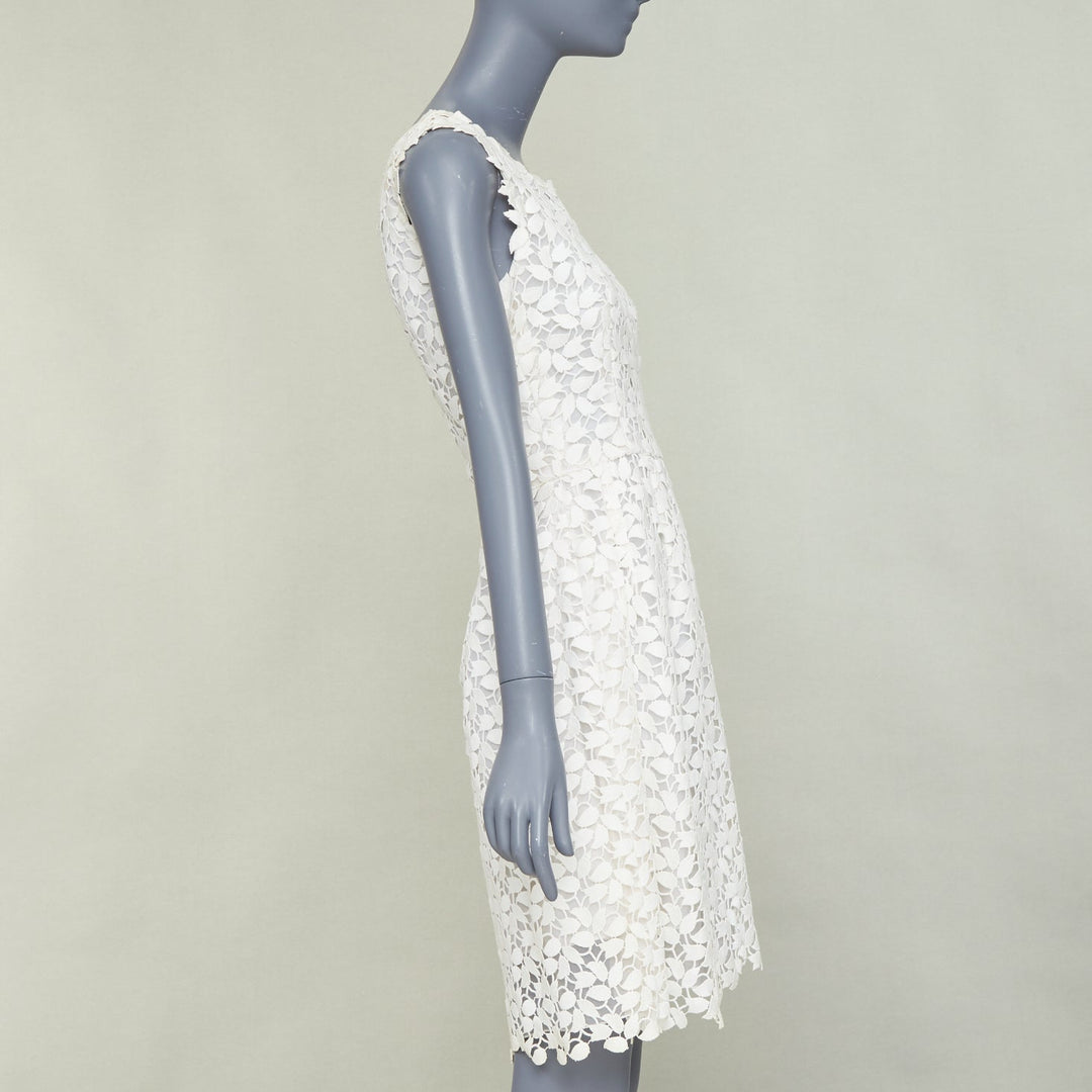 OSCAR DE LA RENTA Iso off white floral guipure leaf lace bridal dress US4 S