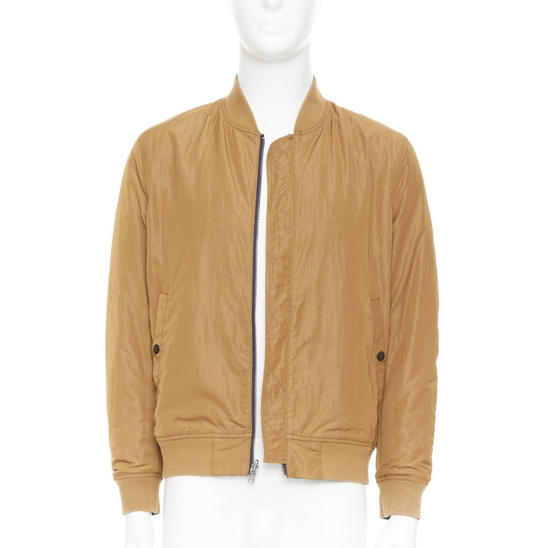KENT AND CURWEN Reversible navy brown cotton blend zip up bomber jacket M