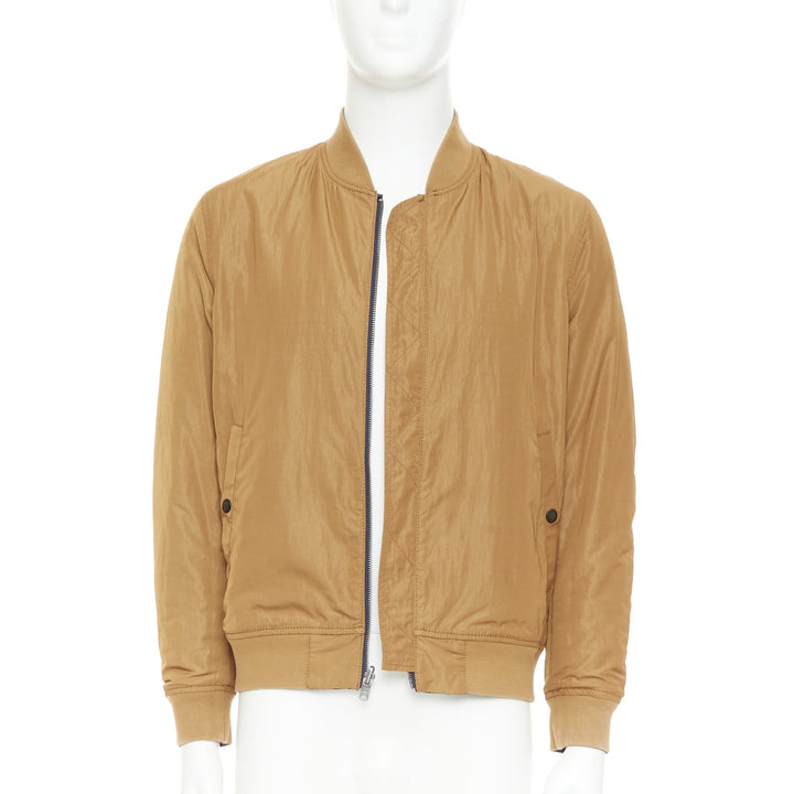KENT AND CURWEN Reversible navy brown cotton blend zip up bomber jacket M