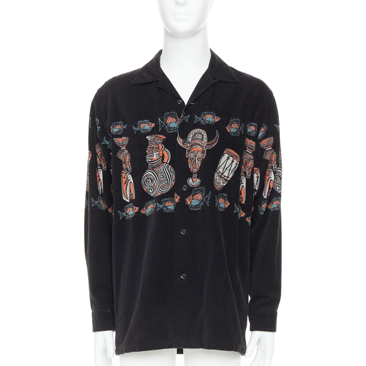 rare BEAMS PLUS Beamswear black aboriginal corduroy ethnic print overshirt L